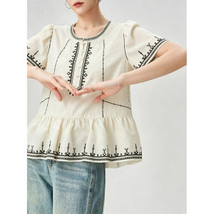 GULILI | Bohemian Holiday Style Peplum Waist Short Sleeve Shirt