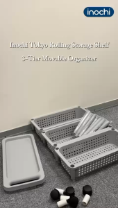 Inochi Tokyo Rolling Storage Shelf – 3-Tier Movable Organizer for Bathroom Kitchen or Laundry Room