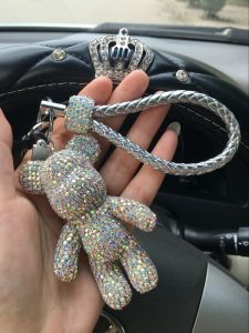 Creative Cute Bear Keychain for Women Diamond Sticker Car Keychain Bag Pendant Violence Bear Themed Ideal Gift