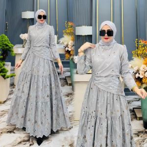 ZIFA FASHION || COD || AULIA SET HIJAB BY ASOPUROH || GAMIS KATUN BORDIR AKSEN PAYET SWAROVSKI MEWAH FREE PASHMINA TERBARU || GAMIS KATBOL MAYUNG KLOK BESTSELLER || LD 110CM PB 140CM SIAP KIRIM || *ST