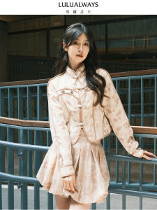 Elegant Short Outerwear with Buttoned Collar Classical Chinese Style New Arrival by LULUALWAYS Polyester Fiber Long Sleeve