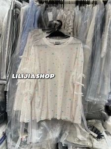 Áo Thun Tay Dài in Hình Sao Mùa Hè Dongdaemun Có Thắt Lưng Thắt Nút Áo Chống Nắng Mỏng Phong Cách Đường Phố Áo Thun Nữ