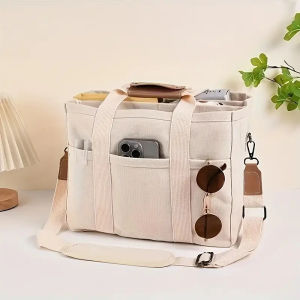 Large Capacity Canvas Convertible Shoulder Bag for Woman Handheld Crossbody Bag with Multiple Compartments Durable Commuter Bag