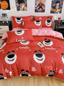 Strawberry Bear Cartoon Bedsheet Set🍓Super Soft Cotton Design Suitable for Any Room