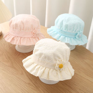 Cute Flower Baby Bucket Hat Solid Color Ruffle Princess Girls Fisherman Cap Summer Korean Toddler Kids Sun Hats Bonnet