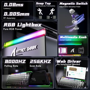 ATTACK SHARK | ATTACK SHARK R85HE Magnetic Axis Gaming Wire Keyboard 8KHz Rate 0.005mm RT Precision Adjustable 5 Layer Soundproof Filling RGB