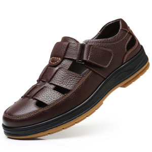 Breathable Hollow Out Mens Leather Sandals
