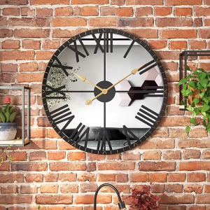 58cm Creative Mirror Round Roman Mirror Surface Numerals Metal Clock Mute Decorative Clock