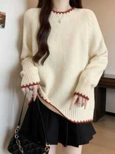 เสื้อสเวตเตอร์ถักคอตั้งสีบล็อกสำหรับผู้หญิง ทรงหลวม แขนยาว ปกติ น้ำหนักเบา ฤดูใบไม้ร่วง/ฤดูหนาว เสื้อสเวตเตอร์ถักแบบสวมหัว
