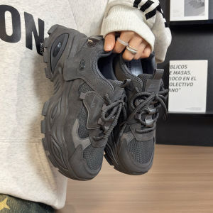 รองเท้ากีฬาผู้ชาย Warri 2025 ฤดูใบไม้ร่วง สีดำ รองเท้าวิ่งแบบลำลอง รองเท้าพ่อ ทรงหนา ระบายอากาศได้ดี รองเท้าผ้าใบแบบลำลอง