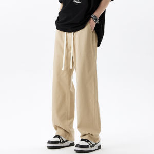 Military Green Casual Pants Mens Summer Loose Straight Pure Cotton Trousers American Drape Wide Leg Pants Youth Active Style