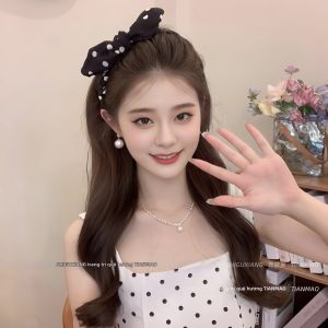 Elegant Fashionable Black Polka Dot Bunny Ears Hairband For Washing Face
