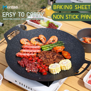 Korean Non-stick Baking Tray Barbecue Pan  Round Shape Pan Kitchen Outdoor Barbecue Camping Grill Flat Pancake Griddle Non-Stick Pan 34CM