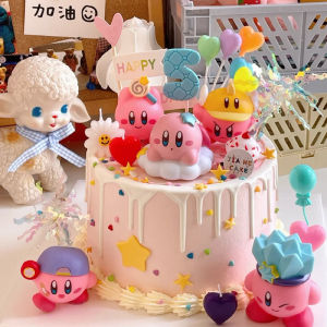 Childrens Birthday Cake Decoration Cute Pink Star Kirby Burger French Fries Ornament Girls Smiley Face Plug-In Decor