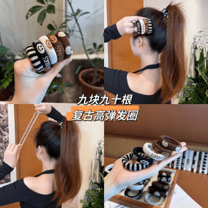 ยางรัดผมสไตล์ย้อนยุคสีคาเฟ่ 2024 ใหม่ล่าสุด หนาขึ้น หางม้าสูง ยางรัดผมสำหรับผู้หญิง แฟชั่น ยางยืด ประดับผม