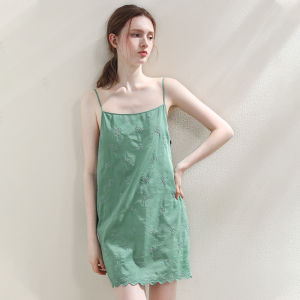 XEXZ | ชุดนอนผ้าไหมคอตตอนลูกไม้เซ็กซี่ Pure Desire ชุดนอนแขนกุด กระโปรงทรงเอ ชุดเดรสสำหรับใส่ในบ้าน ฤดูร้อน 2025