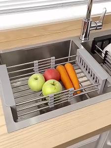 Adjustable Kitchen Stainless Steel Sink Rack Telescopic Sink Dish Rack Sink Holder Organizer Fruit Vegetable Washing Drainer