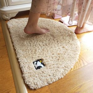 Beige Bathroom Mat Semi-Circular Absorbent Door Mat Cartoon Style Home Entrance Mat Bedroom Mat European Style Machine Washable