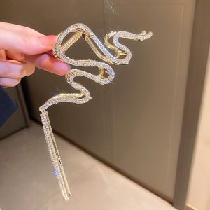 Kẹp tóc tua rua gợn sóng lấp lánh đính đá sau đầu kẹp tóc kim loại bling bling hình con rắn Hàn Quốc