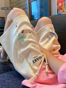 กางเกงขาสั้นทรงตรงลายการ์ตูนสีสันสดใสสำหรับผู้ชาย กางเกงขายาวห้าส่วนสำหรับวัยรุ่นและคู่รักในฤดูร้อน กางเกงขายาวทรงตรงลำลองสำหรับวัยรุ่น