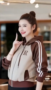 R Reglan Zipper Hoodie Jaket Wanita Korean Style | Jaket Casual Atasan Wanita Kekinian