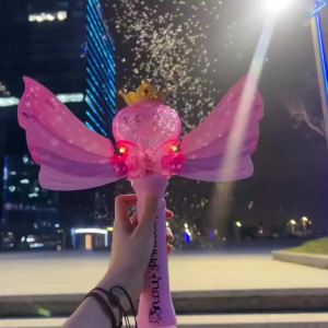 Magic Bubble Wand Princess LED Pink/blue Music Wings Toy Outdoor Party Fun Kids Birthday Play