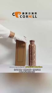 800ml Electroplated Copper Water Bottle One-Click Open Lid Stainless Steel Hammer Pattern Cup Sports Water Bottle