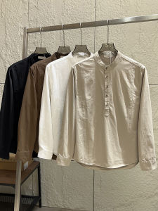 Designer Casual Cotton Long Sleeve Shirt Loose Fit Small Collar Mens Autumn Wear Breathable Comfortable Washed Pure Color