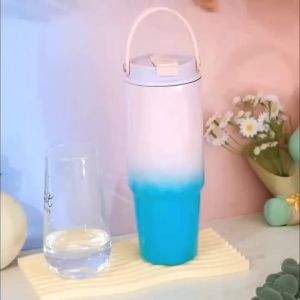 Double-layer gradient stainless steel straw cup portable insulated travel cup suitable for hot and cold drinks holiday gift