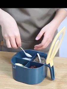 AVINAS 4 Grids Seasoning Condiments Jar Box with Spoon Storage Box Food Spices Herbs