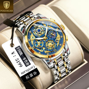 Swiss brand POEDAGAR chronograph watch for men original waterproof hollow luxury stainless steel calendar luminous sun star fashion watch