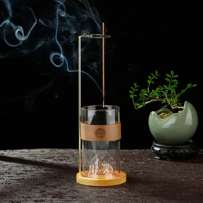 Creative Hanging Glass Bamboo Wood Metal Incense Holder Home Indoor Decoration Cloud Patterned Stand Hanging Incense Burner