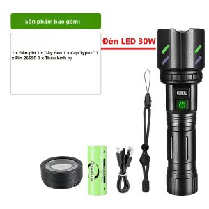 1000000LM Đèn Pin LED Sạc Ngoài Trời Đèn Pin Siêu Sáng Có Ống Kính Đánh Lửa 18650/26650 Pin Đèn Lồng Khẩn Cấp Chống Nước Màu Đen