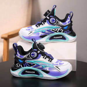 Giày Thể Thao Da Mùa Thu Cho Trẻ Em Giày Bóng Rổ Nam Trẻ Lớn Nút Xoay Mới 2025 Giày Thể Thao Thường Ngày Chống Mài Mòn