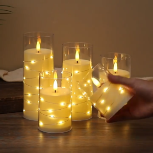 Nestoria โคมไฟเทียน LED ไฟกลางคืนกลางคืน อะคริลิค เทียนปลอม สไตล์โรแมนติก สําหรับตกแต่งบ้าน