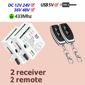 Wenqia điều công tắc điều khiển từ xa không dây 433Mhz 12V 24V 36V 48V Type-C 5V 2 CH mô-đun Rơle cho ánh sáng/LED/động cơ/bơm/Xung cửa nhà để xe