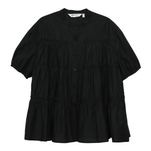 Moveup Summer 2025 Short Shirt Womens Fun Series Small Stand Collar Cuffed Sleeve Pleated Cotton Blend Casual Business Shirt