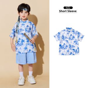 Gasvr | Performance Chinese Style Childrens Costume Set Blue and White Porcelain Design
