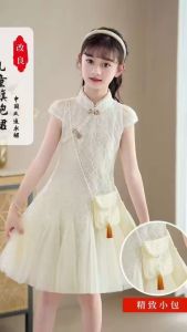 (TERMASUK TAS) DRESS IMLEK ANAK CEWEK CHEONGSAM BRUKAT MODERN STYLE CANTIK MODIS IMPORT