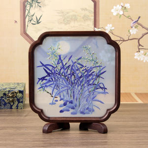 Double-Sided Handmade Embroidery Walnut Wooden Screen Wind Gift for Moving House Meetings Suzhou Embroidery Regional Folk Art