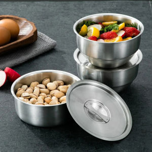 304 Stainless Steel Rice Soup Bowl with Lid Fruit Salad Dessert Soup Bowl Kitchen Steamed Egg Cooking Tableware