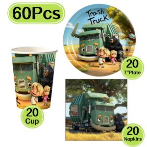 Hasbro | 60Pcs Hank Trash Truck Birthday Party Supplies Set for 20 Guests Includes Paper Plates Cups Napkins Tableware Kit Decorations