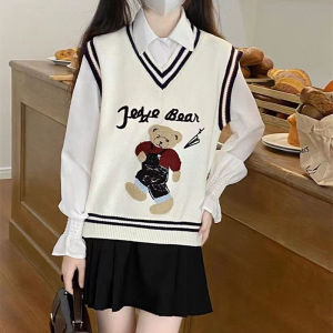 JK College Style Knit Sweater Set Two-Piece V-Neck Sweatshirt with Embroidery Spring/Autumn 2024 New Arrival for Students