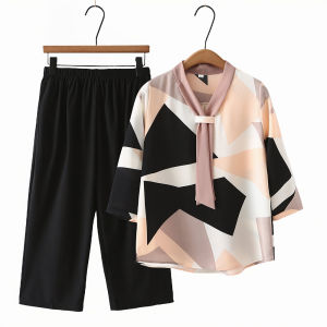 Middle-Aged Mom Summer Clothes Suit Short Sleeve T-shirt Fashionable Stylish Middle-Aged and Elderly Womens Clothing for Grandma Tops Mothers Day