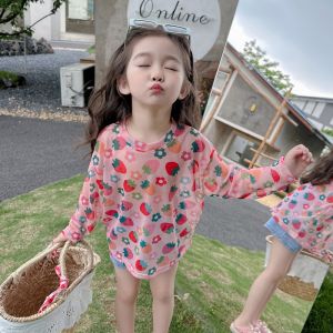 Girl Pink Rabbit Bear Ice Silk Net Yarn Long Sleeves T-Shirt Sun Protection Clothing Summer Thin Breathable round Neck T Bottoming Shirt