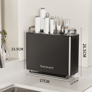 Kitchen Knife Holder Rack Multi-Function Carbon Steel Integrated Storage Shelf for Knives And Chopsticks Drying Function