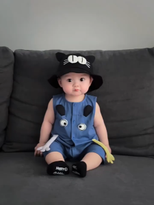 Body sát nách bé trai bé gái Chất vải Jean mềm mại Bodysuit cho bé phối tai gấu dễ thương Quần áo sơ sinh cho bé 0-12M