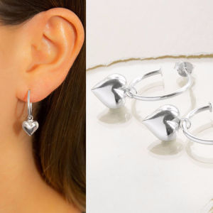 Huitan Simple Stylish Heart Earrings for Women Minimalist Metal Silver Color Dangle Earrings Fashion Accessories Jewelry