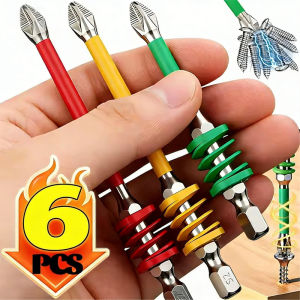 6PCS 65/70/90mm High Hardness Spring Screwdriver Bits Magnetic PH2 Driver Screw Anti-slip Hex Shank Drill Head Electric Repair Tools
