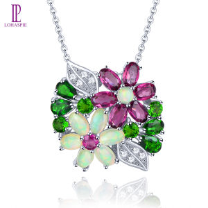 Lohaspie Jewelry Genuine 4 Carat Pendant Silver 925 Original Natural Opal Garnet Pendant Multicolor Gemstone Opal Stone Original Opal Pendant For Women 925 Silver Jewelry